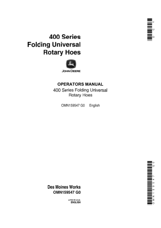 John Deere 400 Series Folding Universal Rotary Hoes Operator’s Manual Instant Download (Publication No.omn159547)