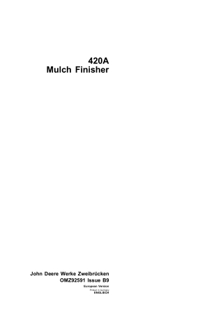 John Deere 420A Mulch Finisher Operator’s Manual Instant Download (Publication No.omz92591)