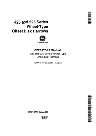 John Deere 425 and 525 Series Wheel-Type Offset Disk Harrows Operator’s Manual Instant Download (Publication No.omw18787