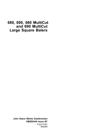 John Deere 680 690 680 MultiCut and 690 MultiCut Large Square Balers Operator’s Manual Instant Download (Publication No.