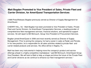 Matt Bogdan Promoted to Vice President of Sales