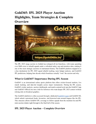 Gold365  IPL 2025 Player Auction Highlights, Team Strategies & Complete Overview