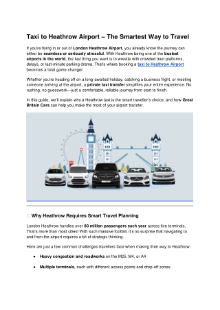 Taxi to Heathrow Airport – The Smartest Way to Travel