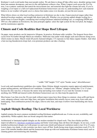 Residential Roofing Kitchener: Material Options and Lifespan Compared