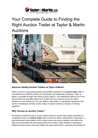 Your Complete Guide to Finding the Right Auction Trailer at Taylor & Martin Auctions