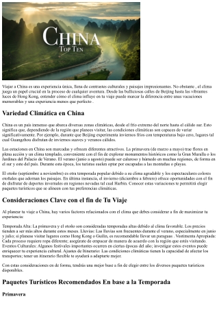 El Clima en China: Impacto en tus Paquetes Turísticos