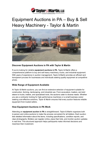 Equipment Auctions in PA – Buy & Sell Heavy Machinery - Taylor & Martin