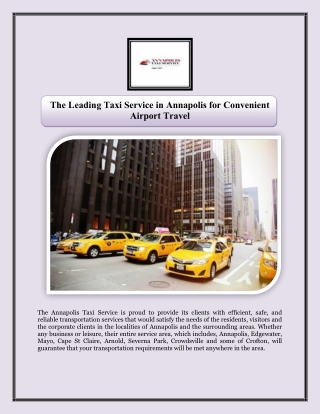 The Leading Taxi Service in Annapolis for Convenient Airport Travel