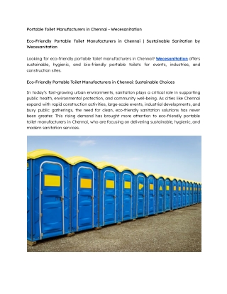 Portable Toilet Manufacturers in Chennai