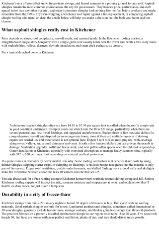 Asphalt Shingle Roofing in Kitchener: Cost, Durability, and Styles