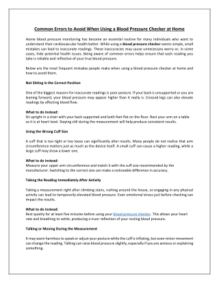 Common Errors to Avoid When Using a Blood Pressure Checker at Home