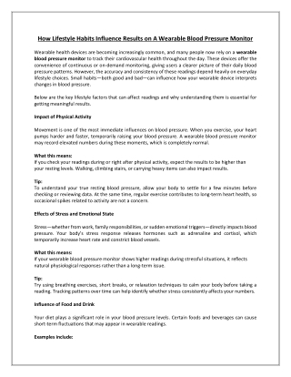 How Lifestyle Habits Influence Results on a Wearable Blood Pressure Monitor