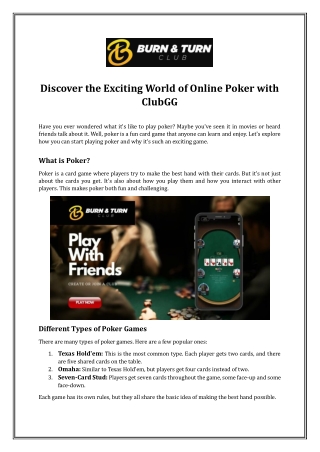 Discover the Exciting World of Online Poker with ClubGG