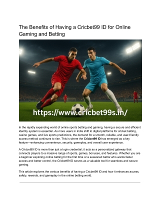 The Benefits of Having a Cricbet99 ID for Online Gaming and Betting