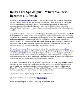 Relax Thai Spa Jaipur – Where Wellness Becomes a Lifestyle