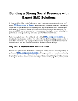Building a Strong Social Presence with Expert SMO Solutions