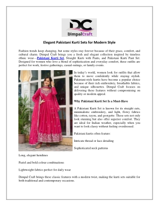 Elegant Pakistani Kurti Sets for Modern Style