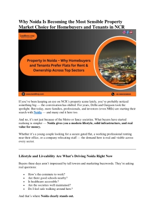 Property in Noida – Why Homebuyers and Tenants Prefer Flats for Rent & Ownership