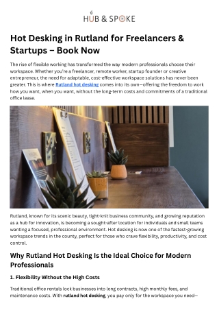 Hot Desking in Rutland for Freelancers & Startups – Book Now