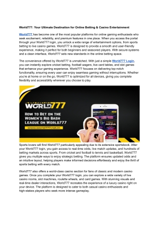 World777: Your Ultimate Destination for Online Betting & Casino Entertainment