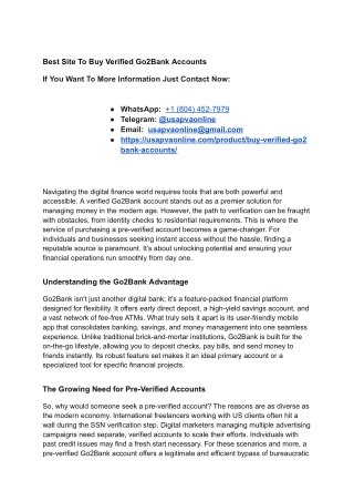 Best Site To Buy Verified Go2Bank Accounts