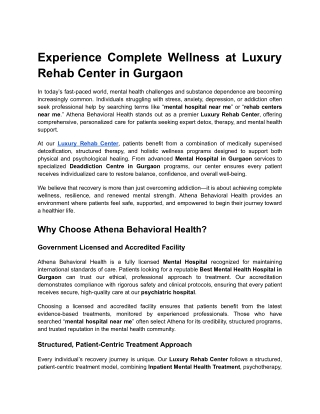 Experience Complete Wellness at Luxury Rehab Center in Gurgaon