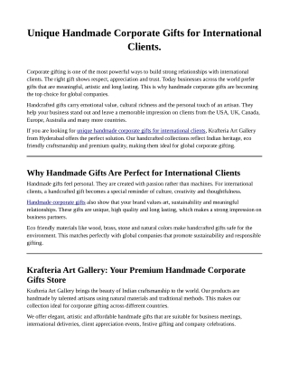 Unique Handmade Corporate Gifts for International Clients
