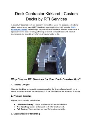 Deck Contractor Kirkland - Custom Decks by RTI Services
