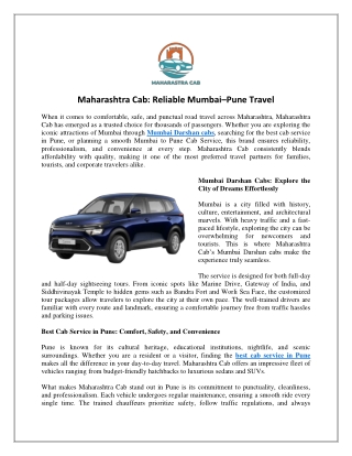 Maharashtra Cab Reliable Mumbai–Pune Travel