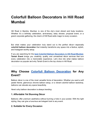 Colorfull Balloon Decorators in Hill Road Mumbai