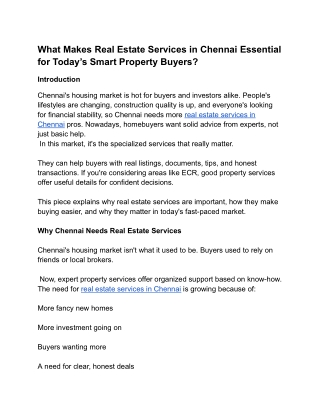 What Makes Real Estate Services in Chennai Essential for Today’s Smart Property Buyers