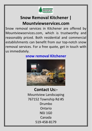 Snow Removal Kitchener  Mountviewservices.com