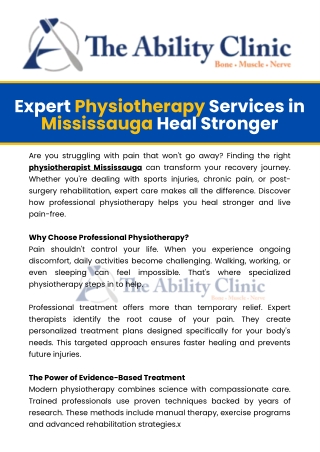 Expert Physiotherapy Services in Mississauga Heal Stronger