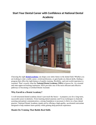 Start Your Dental Career with Confidence at National Dental Academy