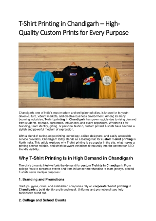 T-Shirt Printing in Chandigarh – High-Quality Custom Prints for Every Purpose