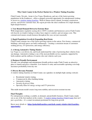 Why Clark County Is the Perfect Market for a Window Tinting Franchise