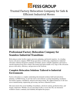 trusted factory relocation company for safe