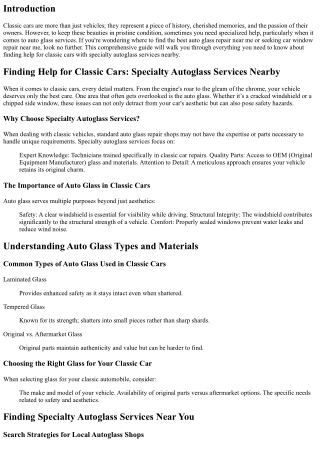 Finding Help for Classic Cars: Specialty Autoglass Services Nearby