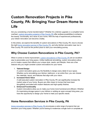 Custom Renovation Projects in Pike County, PA Bringing Your Dream Home to Life