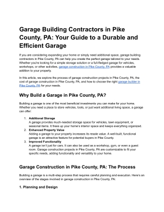 Garage Building Contractors in Pike County, PA Your Guide to a Durable and Efficient Garage