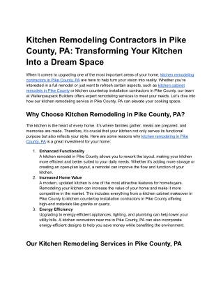 Kitchen Remodeling Contractors in Pike County, PA Transforming Your Kitchen Into a Dream Space