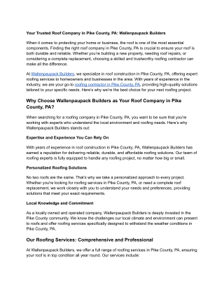 Your Trusted Roof Company in Pike County, PA Wallenpaupack Builders