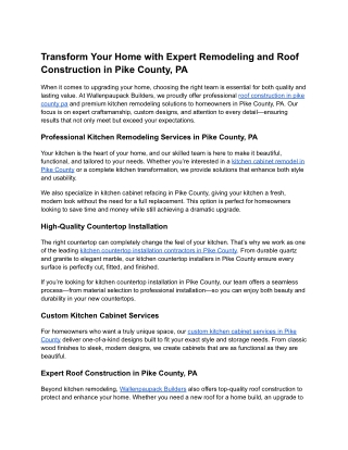 Transform Your Home with Expert Remodeling and Roof Construction in Pike County, PA