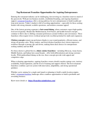 Top Restaurant Franchise Opportunities for Aspiring Entrepreneurs