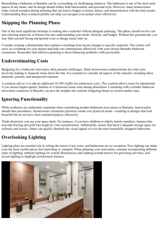 The Top Mistakes to Avoid When Planning a Bathroom Remodel In Burbanby