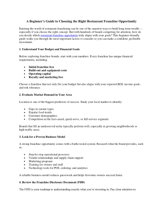 A Beginner’s Guide to Choosing the Right Restaurant Franchise Opportunity