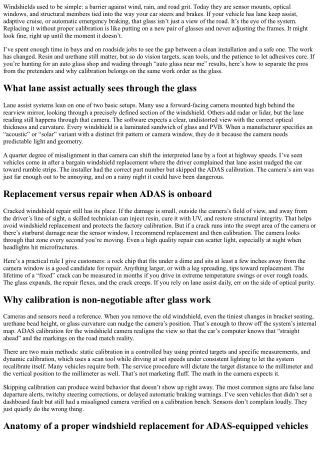 Windshield Replacement and Calibration for Lane Assist Systems