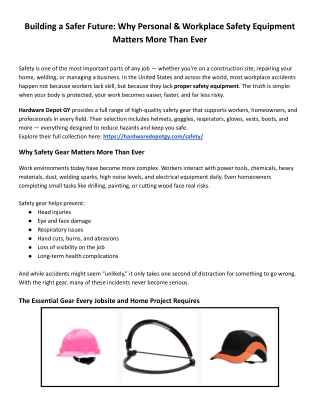 Building a Safer Future_ Why Personal & Workplace Safety Equipment Matters More Than Ever