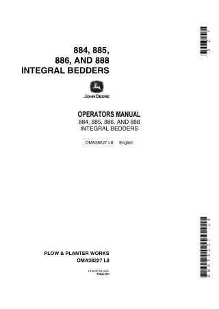 John Deere 884 885 886 and 888 Integral Bedders Operator’s Manual Instant Download (Publication No. oma38227)