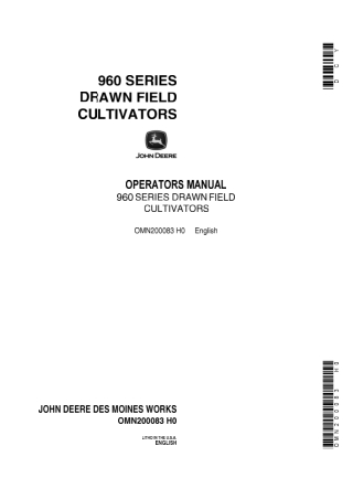 John Deere 960 Series Drawn Field Cultivators Operator’s Manual Instant Download (Publication No.omn200083)